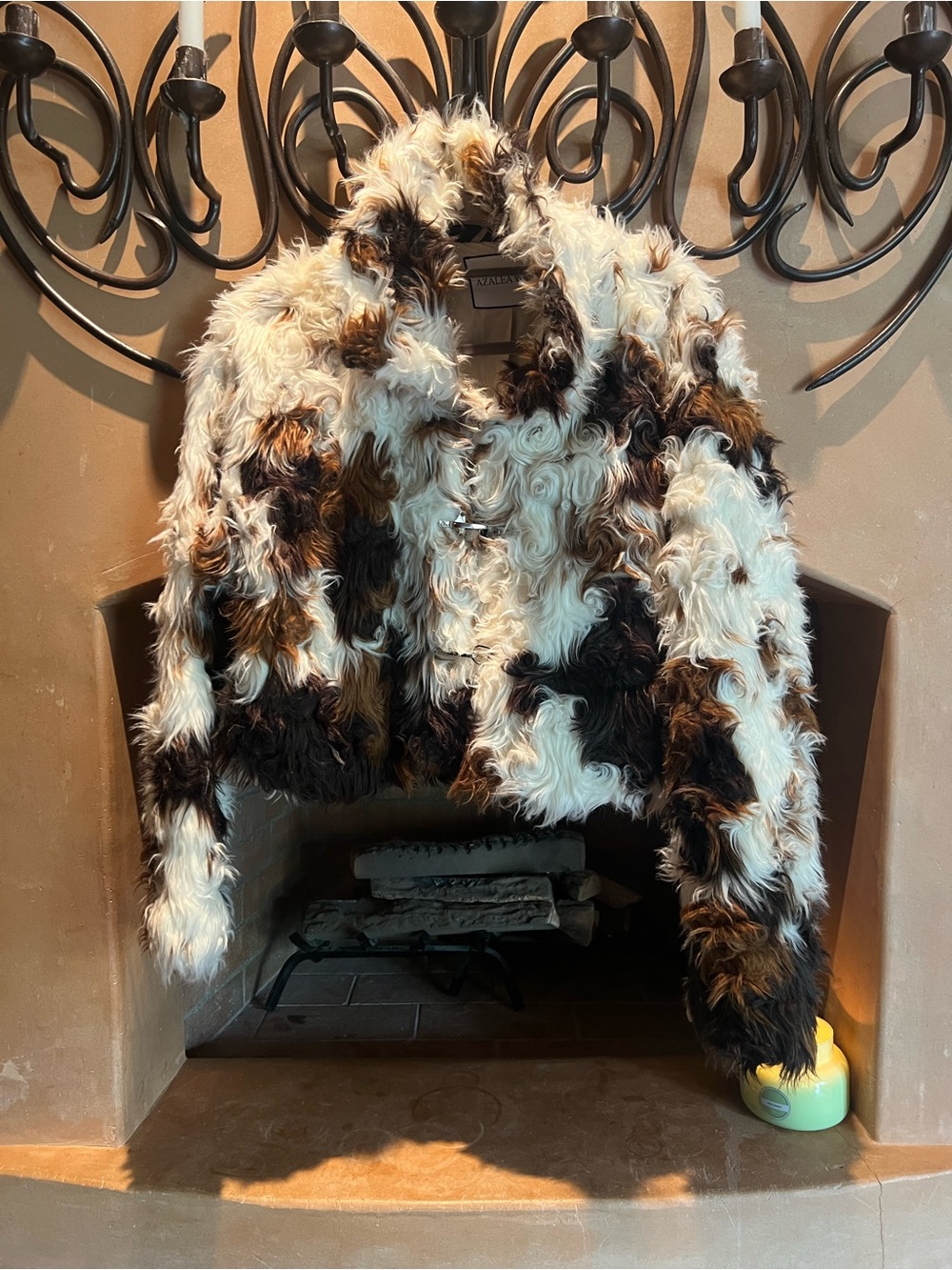 Valmax Multicolor Faux Fur Cropped Teddy Jacket - White, Brown & Black
